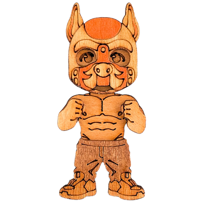 Wooden anthropomorphic dog fighter figurine – laser-cut pitbull character by QueerCraft