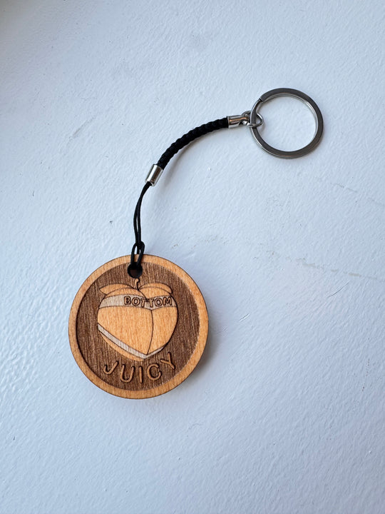 "Juicy" | Engraved Wood Queer Keychain