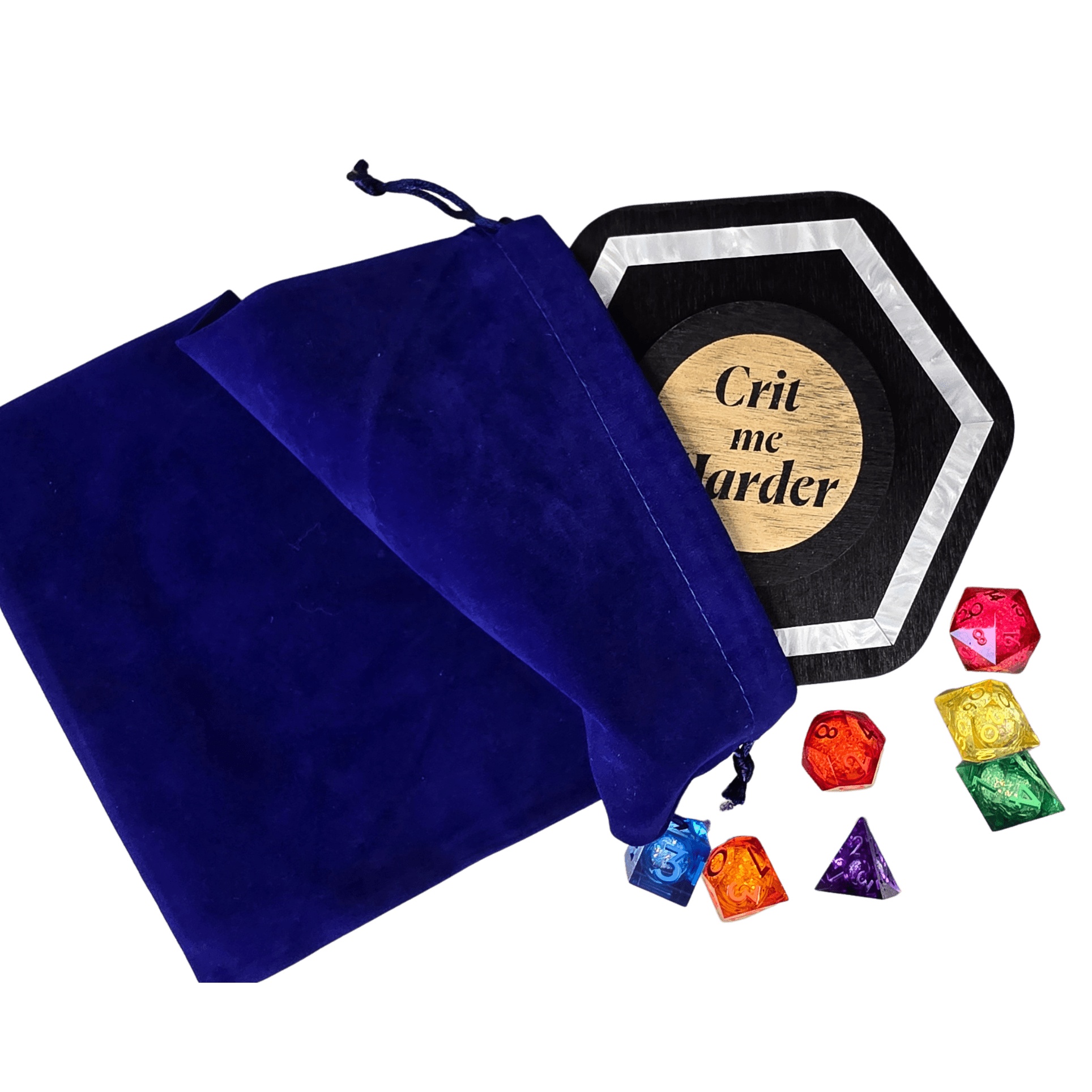 Jeweled Agenda Dice Vault | Acrylic Inlaid 7-Dice Storage with Coaster