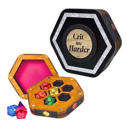 Jeweled Agenda Dice Vault | Acrylic Inlaid 7-Dice Storage with Coaster