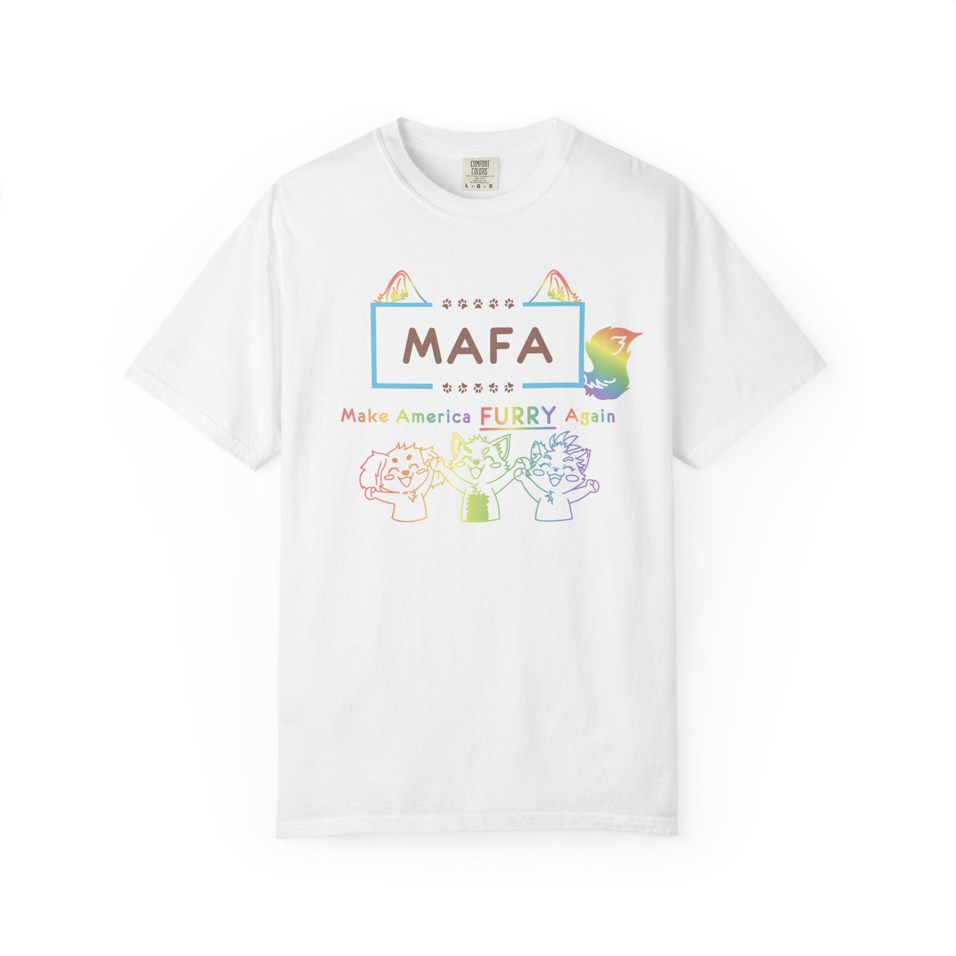 MAFA Make America Furry Again T-Shirt — Rainbow Paw Print Graphic Tee