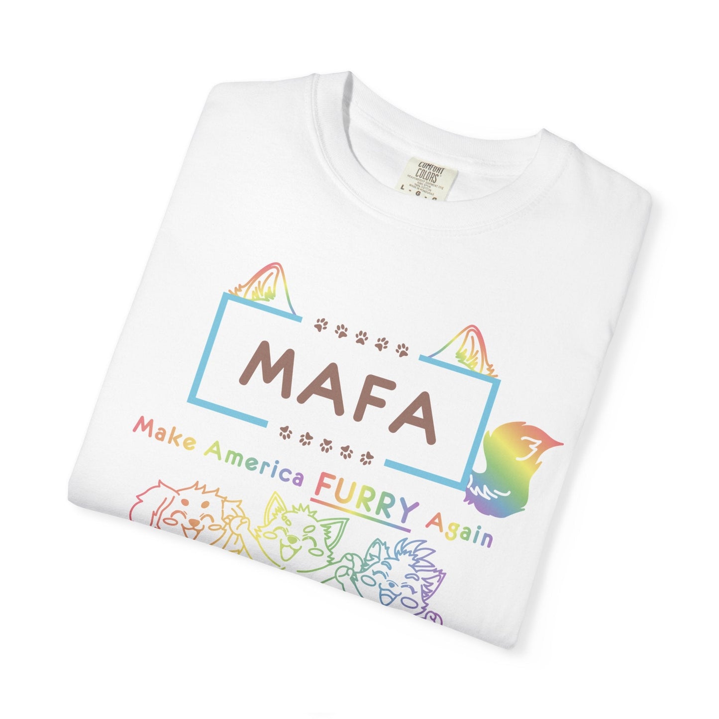 MAFA Make America Furry Again T-Shirt — Rainbow Paw Print Graphic Tee