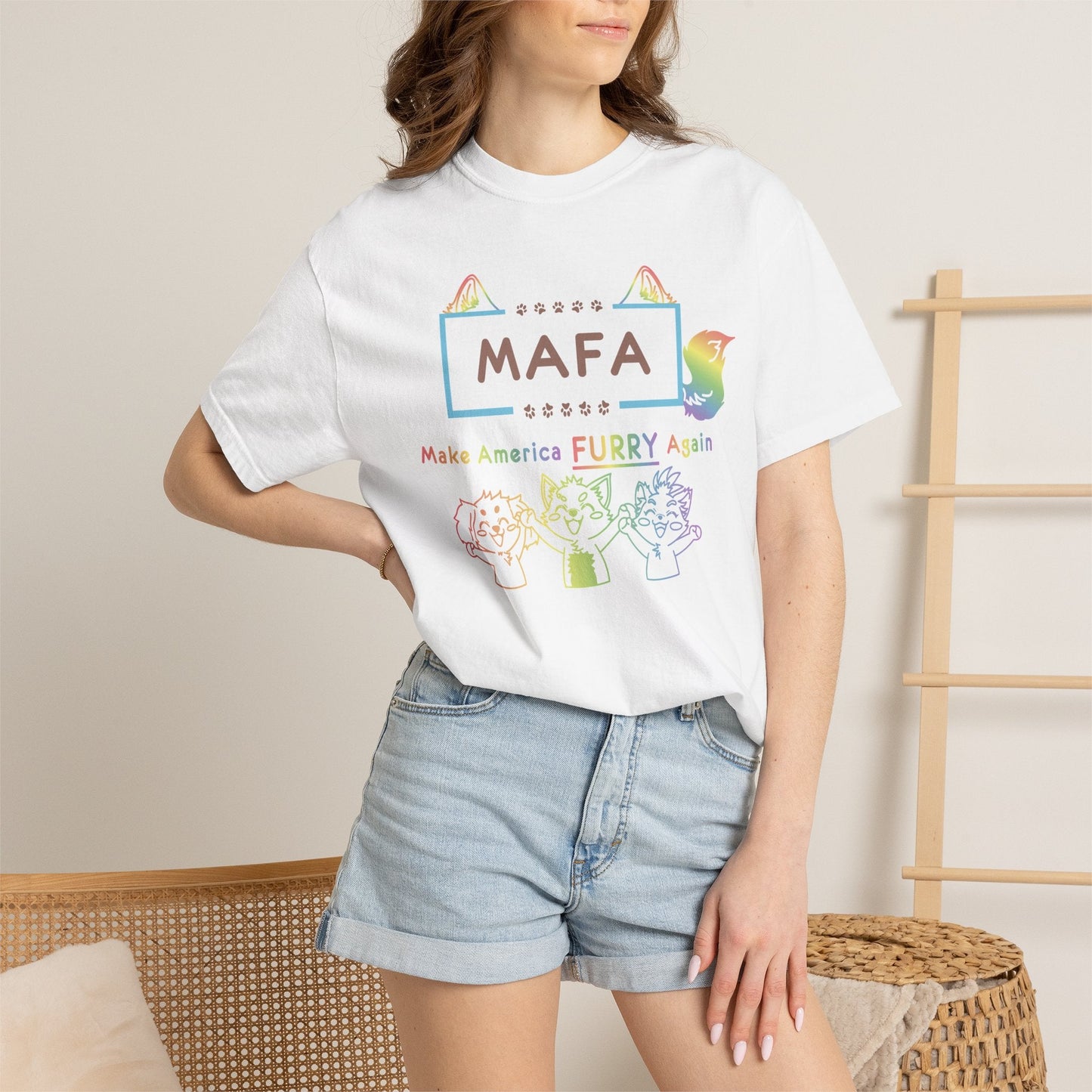 MAFA Make America Furry Again T-Shirt — Rainbow Paw Print Graphic Tee