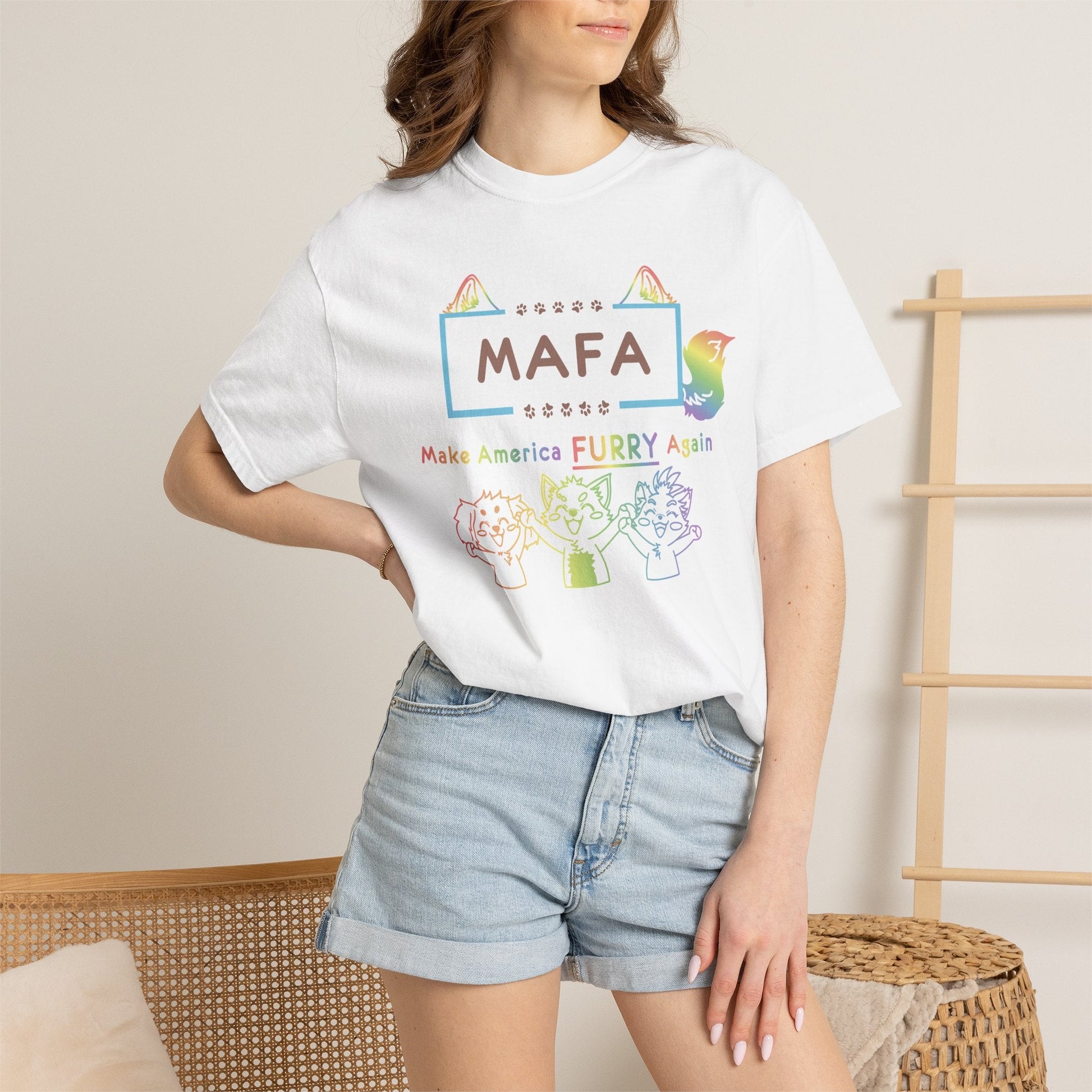 MAFA Make America Furry Again T-Shirt — Rainbow Paw Print Graphic Tee