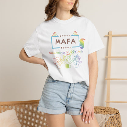 MAFA Make America Furry Again T-Shirt — Rainbow Paw Print Graphic Tee
