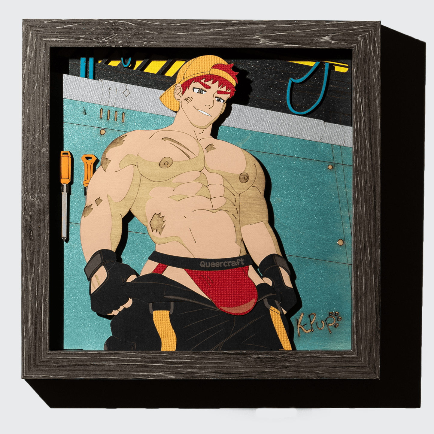 The Mechanic | 8x8 Erotic Gay Bara Shadowbox Art