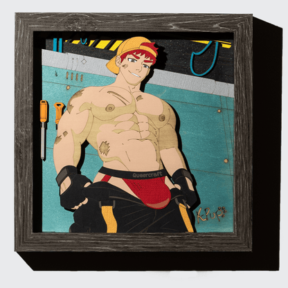 The Mechanic | 8x8 Erotic Gay Bara Shadowbox Art