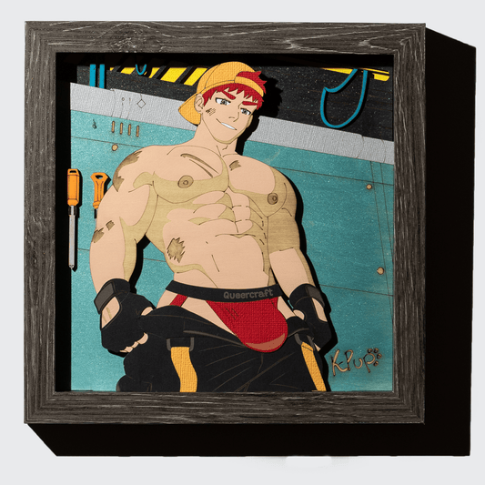 The Mechanic | 8x8 Erotic Gay Bara Shadowbox Art